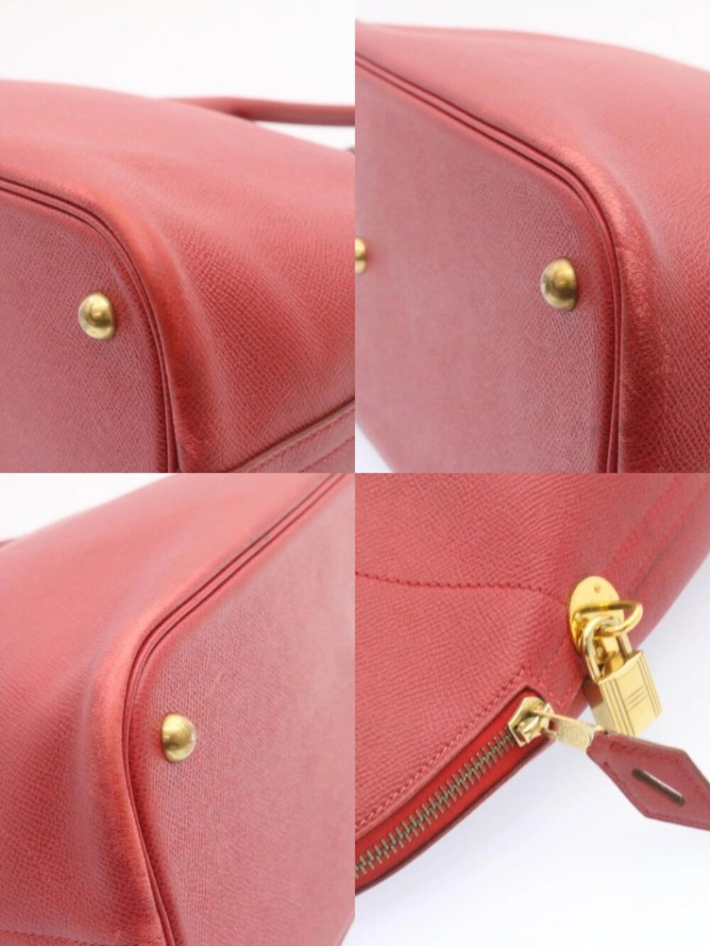 HERMES Bolide 37 Hand Bag Leather Red Auth nh122SAM - Picture 16 of 16